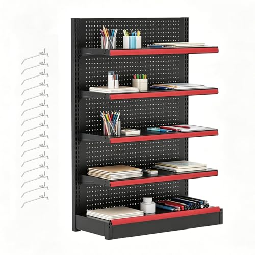 Commercial Retail Gondola Shelving 5 Tier with Peg Hooks, Heavy Duty Gondola Shelving for Supermarket, Grocery, Convenience Store, Adjustable Metal Store Display Shelf Rack(LxWxH 36x17x53in) - size: LxWxH 36x17x53in