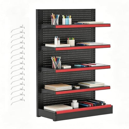 Commercial Retail Gondola Shelving 5 Tier with Peg Hooks, Heavy Duty Gondola Shelving for Supermarket, Grocery, Convenience Store, Adjustable Metal Store Display Shelf Rack(LxWxH 36x17x63in) - size: LxWxH 36x17x63in