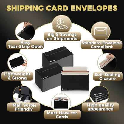 Card Shipping Envelopes 110 Pack - 7 x 4.35 Inches Trading Cards Self-Adhesive Black Mailers, Perfect Fit for Ding Defend Protectors Semi-Rigid Sleeves & Toploaders - Hobby Mailing Supplies