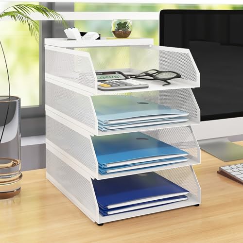 Natwind 4-Tier Stackable Metal Mesh Desk Paper Tray Organizer,White - color: White, size: 4 tier
