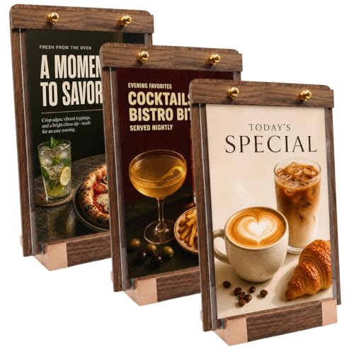 3 Pack 8.5 x 11 Wood Sign Holders with Slanted Base, Vertical Display - size: 8.5x11, 3 Pack