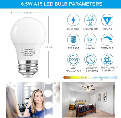 Dimmable A15 Ceiling Fan Light Bulb 60Watt, 5000K Daylight, E26 Base, 4Pack - color: 5000k Daylight