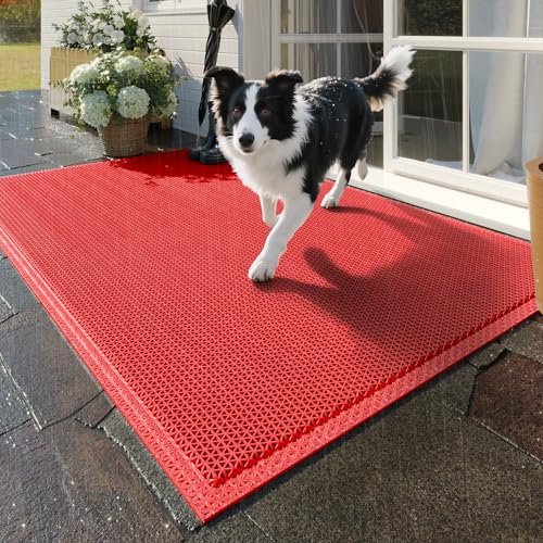 Front Door Mat Outside Entrance Drainage Doormats Red 20"x31" - color: Red, size: 20''x31''