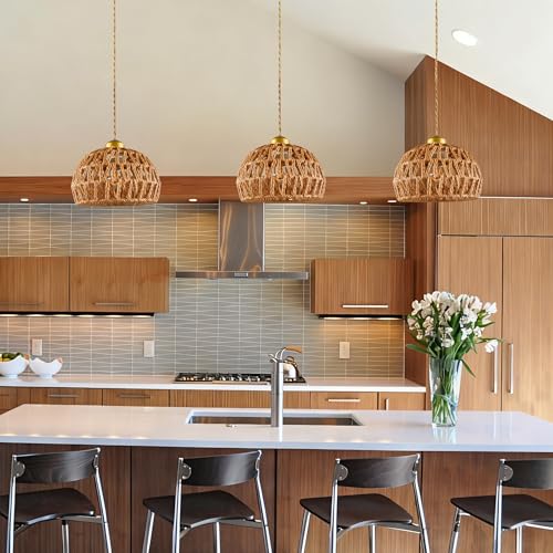 7.7" Dome Hemp Rope Pendant Light, E26 Gold Woven Adjustable Hanging Lamp - color: Basket Shape, size: 8 inch