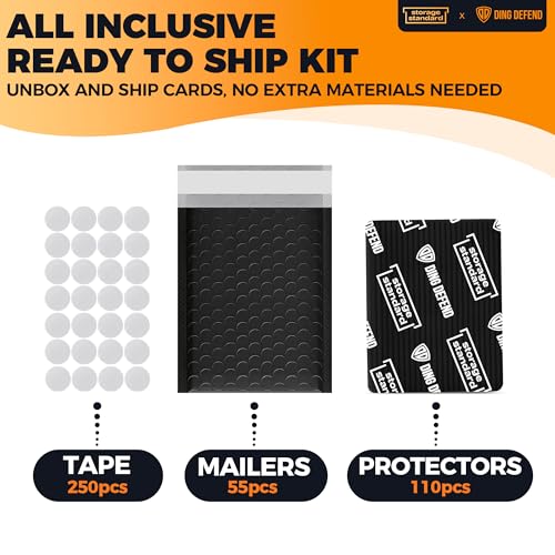 Ding Defend Card Shipping Protector Envelope Bubble Mailer Kit with 110 Card Shipping Protectors (3.5x4.5 Inches), 55 Bubbles Mailers, 250 Tape Seals for Collectible Cards - Black - color: Black - 3.5'' x 4.5''