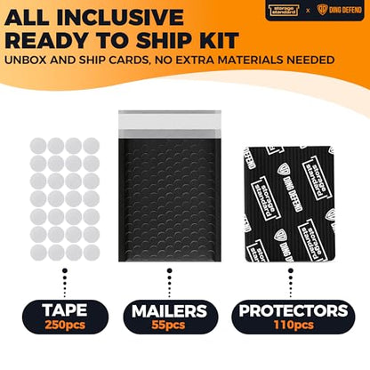 Ding Defend Card Shipping Protector Envelope Bubble Mailer Kit with 110 Card Shipping Protectors (3.5x4.5 Inches), 55 Bubbles Mailers, 250 Tape Seals for Collectible Cards - Black - color: Black - 3.5'' x 4.5''