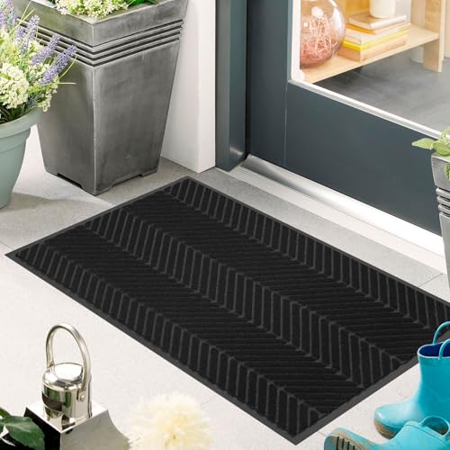 Front Door Mat Indoor Outdoor Entrance, 16"x32" Heavy Duty Doormat Entryway - color: Black, size: 1'4" x 2'8" (Rectangular)