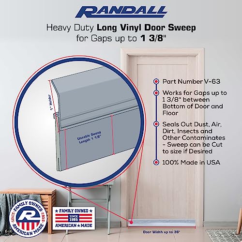 Randall Manufacturing V-63 All-Season Door Sweep, Heavy Duty Aluminum, Ideal for Residential & Commercial Use, Easy Installation with Heavy Rubber Seal, Ensure Comfort and Security (3 FT, Grey) - color: Gray, size: 3 Feet