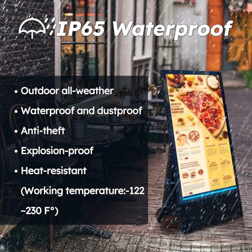 43 inch Outdoor Mobile Digital Signage Display with Road Case, IP65 Waterproof Advertising Display Kiosk, Rechargeable Battery, Brightness Auto-Adjustment and Impact Resistant Screen - size: 43-inch with Road Case