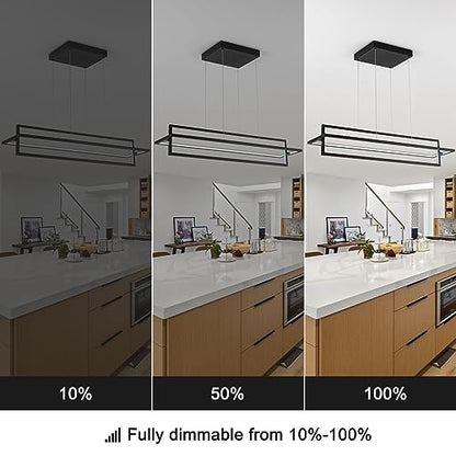 Modern LED Linear Rectangle Chandelier, Black, 35.4"