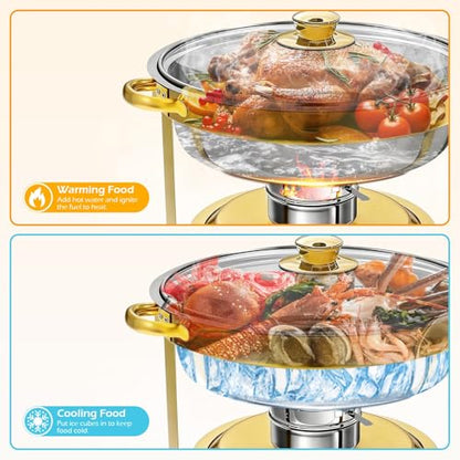 POWERFUEL 7QT Stainless Steel Chafing Dishes for Buffet with Serving Tongs - size: 2 Pack with Glass Lid