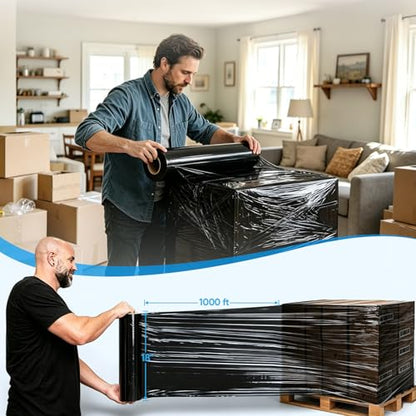 TICONN Stretch Wrap Roll, 18 in x 1000 ft Plastic Wrap for Moving Furniture - style: 18''-2PK Black (No handle)