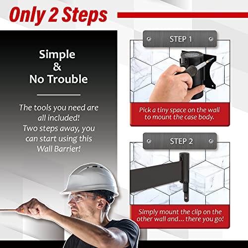 DuraSteel Wall Mount Crowd Control Retractable Belt Barrier - 9.2 Ft Black Retractables Barrier Belt, Crowd Control Barriers Do Not Enter Line Dividers for Crowds NOT Stanchions with Retractable Belts - color: Black Belt, size: Black Body