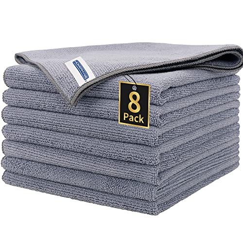 Microfiber Cleaning Cloth, Premium 8 Pack Cleaning Towels, Lint-Free Streak-Free Ultra Absorbent, 300GSM Reusable Microfiber Towel for Cars Shop Garage Home Kitchen, 12.6" x 12.6" Grey - color: Grey, size: 8 Pack