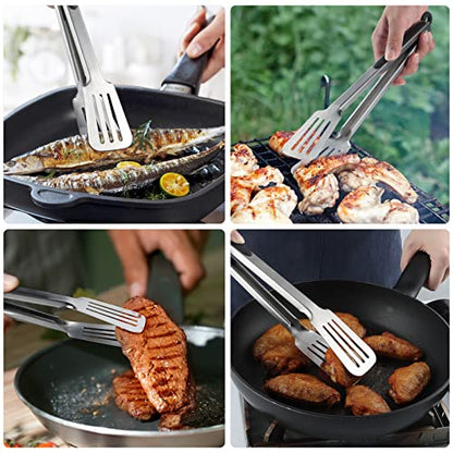 Tongs for Cooking, Set of 2 Metal Spatula Tongs for Grilling, Black - color: Black