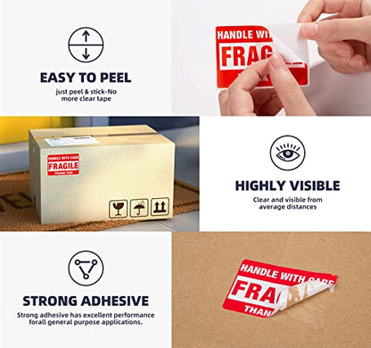 3 x 2 Inch Handle with Care 500 Fragile Stickers for Shipping Moving Glass Permanent Adhesive Commercial Grade Fragile Labels (1 Roll, 500 Labels) - size: 3" x 2", style: 1 Roll - 500 PCS
