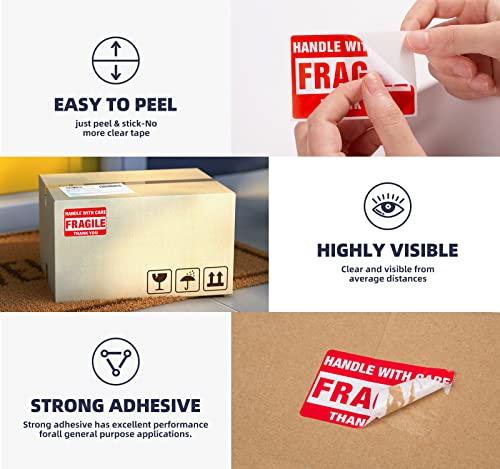 3 x 2 Inch Handle with Care Fragile Stickers for Shipping Moving Glass 1000 Permanent Adhesive Fragile Labels-2 Rolls - size: 3" x 2", style: 2 Rolls - 1000 PCS