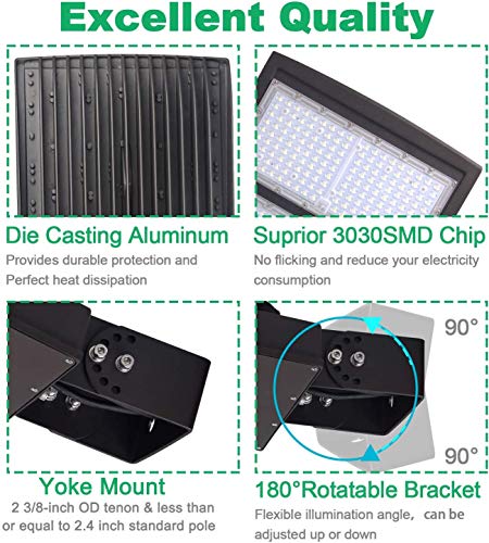 LED Parking Lot Lights 5000K Shoebox Street Pole Lighting,1-10V Dimmable - color: 300W/240W/200W + (100-277V 5000K), size: Adjustable Yoke Mount Bracket