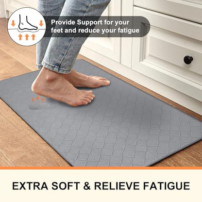 HEBE Anti Fatigue Kitchen Rugs Set of 3, Cushioned Kitchen Mats for Floor - color: Grey
