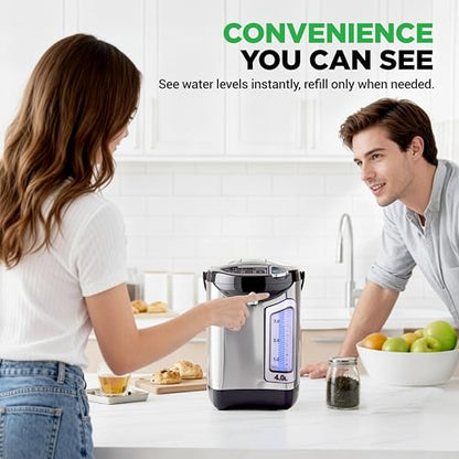 NutriChef Electric Water Boiler and Warmer - 4L/4.2Qt Stainless Steel Electric Hot Water Dispenser w/Rotating Base, Auto Shut Off, Safety Lock, Instant Heating for Coffee & Tea (NCHUB24) - size: 4.2 Quarts