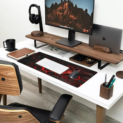 Large Gaming Mouse Pad for Desk,Red Honeycomb Science Technology Desk Mat,Honeycomb Hexagon Desk Pad,Extended Big Computer Keyboard Mouse Pad with Non-Slip Base Stitched Edges 31.5"x11.8" - color: Red Honeycomb Science Technology, size: 11.8" x 31.5"