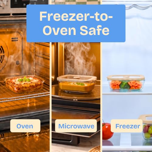 Non-Toxic Glass Food Containers with Lids, 4-Pack, 21 oz, Airtight, Beige - color: Beige, size: 21 Oz