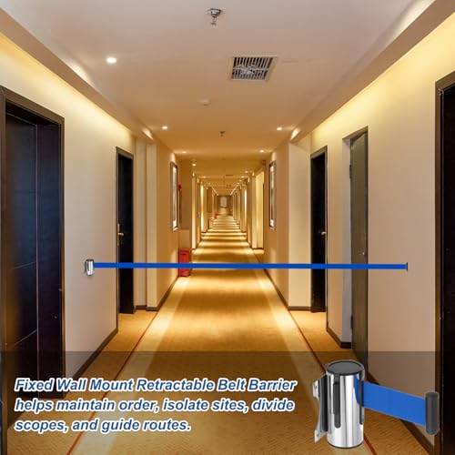 MECCANIXITY Wall Mount Retractable Belt Barrier 6.56ft Crowd Control Belts - color: Silver/Blue, size: 6.56 ft