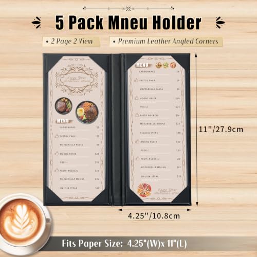 5pcs 2 Page Restaurant Menu Covers 4.25 x 11" with PVC Cover - size: 5 pcs/4.25 x 11"/2 views