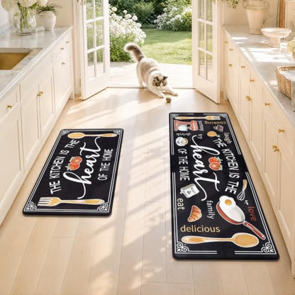 Yamaziot Anti Fatigue Kitchen Rug Set of 2, Non-Slip Cushioned Floor Mats - color: Black, size: 17.3"x27"+17.3"x 47"
