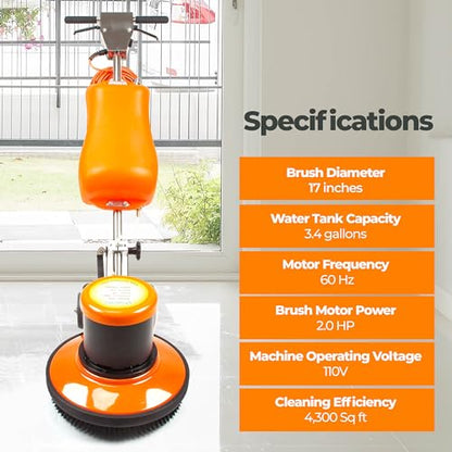 SM420AC 17" Floor Buffer Scrubber, 2 HP, 175 RPM