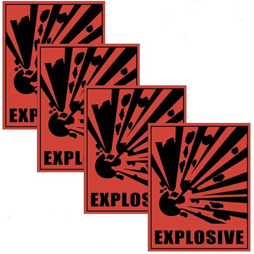 Outdoor/Indoor (4 Pack) 5" X 4" - Explosive Explosion - Danger Safety Caution Warning Sign Vinyl Label Sticker Decal - Back Adhesive Vinyl