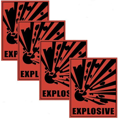 Outdoor/Indoor (4 Pack) 5" X 4" - Explosive Explosion - Danger Safety Caution Warning Sign Vinyl Label Sticker Decal - Back Adhesive Vinyl