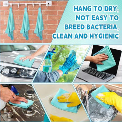 Maxcheck 24 Pack Microfiber Glass Cleaning Cloths, 16" x 16", Green - color: Green