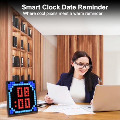 16x16 Programmable LED Pixel Screen, Digital Alarm Clock Matrix Panel, Pixel Light Art Display with APP Control, DIY Graffiti Animation Message Board Gift for Gamers Men&Women, Him/Her, Boys & Girls - size: 16*16