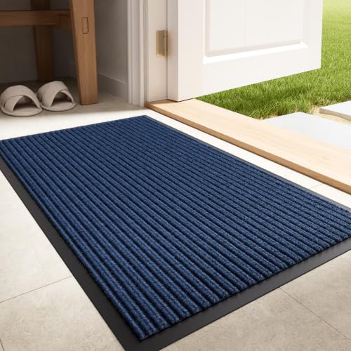 Front Door Mat 29.5x17, Heavy Duty Non-Slip Indoor Outdoor Doormat - color: Blue Striped, size: 1'5" x 2'6"