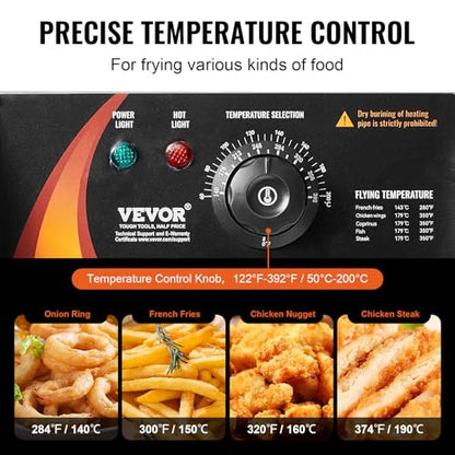 VEVOR Commercial Deep Fryer, Dual Tank 3000W Electric Countertop Fryer with Basket, 2 x 9.1Qt/8.6L Double Stainless Steel Oil Fryer, with Temp Control & Overheat Protection, for Kitchen Restaurant Use - size: Double Fryer, style: Deep Fryer