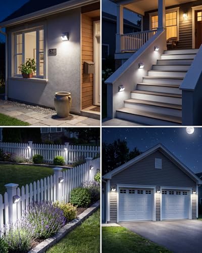 Peasur Solar Lights Outdoor Motion Sensor, 6 Pack 140 LED Solar Powered Fence Light Waterproof, 3 Modes Security Wall Lighting for Outside Yard Deck Garden - color: Black Frame, size: 6 Pack