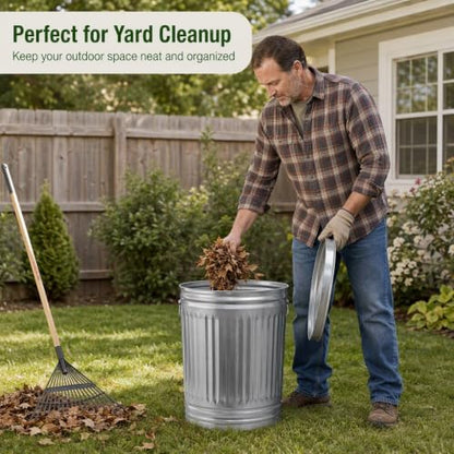 31 Gallon Galvanized Steel Heavy Duty Garbage Can with Lid for Outdoor Use