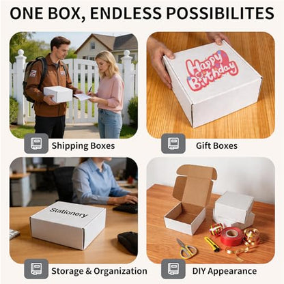 Fishat 9" x 9" x 4" White Corrugated Cardboard Shipping Boxes Set of 25 - size: 9" x 9" x 4"