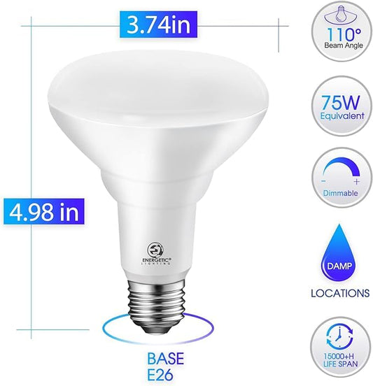 Energetic 2-Pack BR30 Indoor LED Flood Light Bulb, 11W=75W, 5000K Daylight - size: 2 Count (Pack of 1)