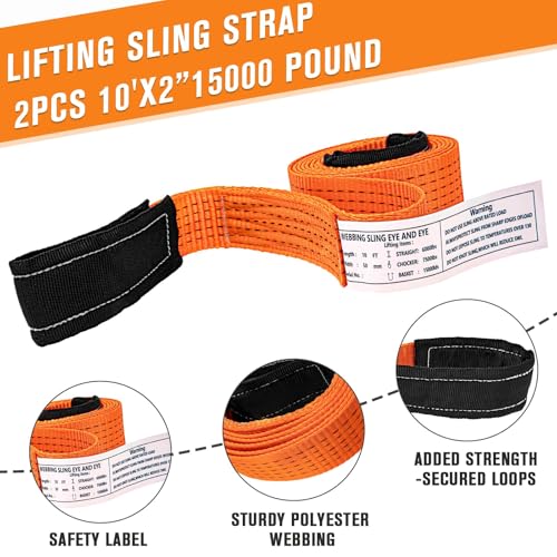 2 Pcs 2" x 10FT Heavy Duty Nylon Lifting Slings and Straps