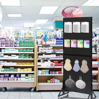 Eastern Tree 2.5'x 6' Metal Pegboard Display Stand with T-Base, Black Peg Board Panels Display with Casters, Standing Pegboard Display, Retail Display Stand, Extra 10 Pieces Hooks, Black - size: 1-Pack Black