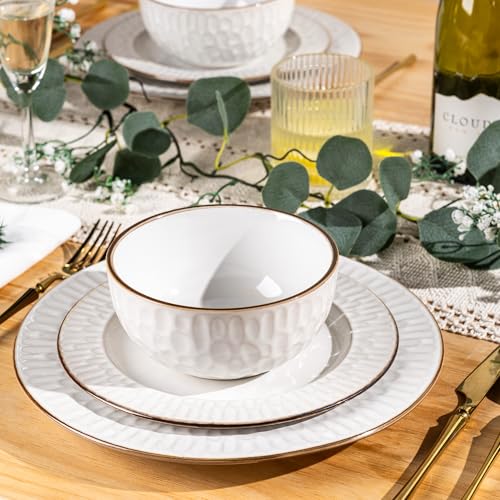 GBHOME Ceramic Dinnerware Sets of 6,18 pcs Plates and Bowls Sets Dishes - color: Pearl White-Bubble, size: Service for 6 (18 pcs)