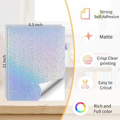 Printable Sticker Paper, Holographic Printable Stickers Paper, Laser/Inkjet Printing- Letter Size(8.5" x 11”- 20 Sheets) - color: Holographic-2, size: 8.5" x 11"