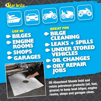 STAR BRITE Bilge Oil Pads - Absorbs Oil, Repels Water - color: 200 Pack
