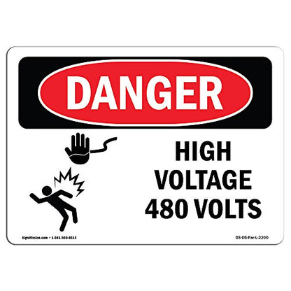 OSHA Danger Sign - High Voltage 480 Volts | Plastic Sign | Protect Your Business, Construction Site, Warehouse & Shop Area | Made in The USA