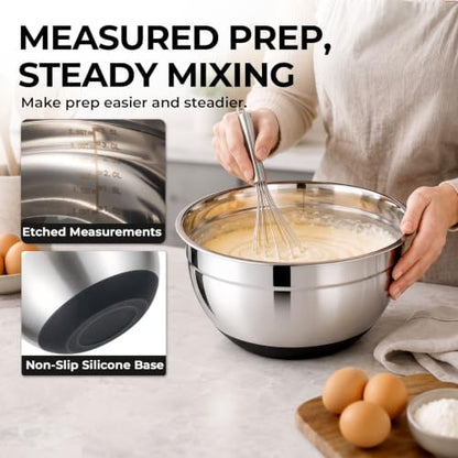 Parmedu Stainless Steel Nesting Mixing Bowls with Airtight Lids Set of 5