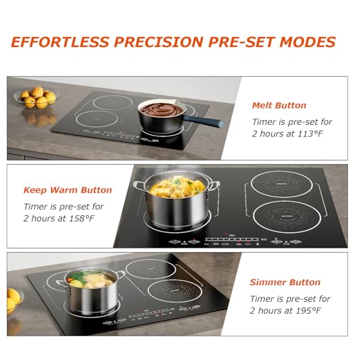 24 Inch Induction Cooktop 4 Burners, Drop-in, Hardwired, Black - size: 24 Inch