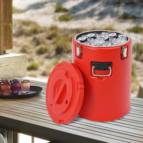 10 Gallon Insulated Soup Container, Commercial Soup Container for Hot or Cold Food Storage with 3 Buckles, Insulated Soup Carrier for Restaurant, Canteen, Home & Party (Red, 10.57Gal) - color: Red, size: 10.57Gal
