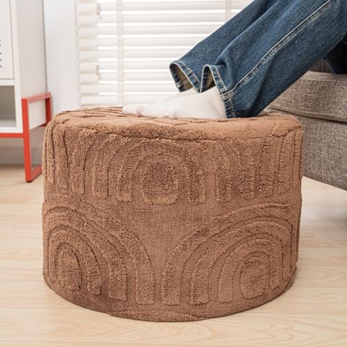Asuprui Round Ottoman Pouf Foot Stool, Coffee 20x14 in,Sofa Couch Foot Rest - color: Coffee, size: 20"D x 20"W x 14"H
